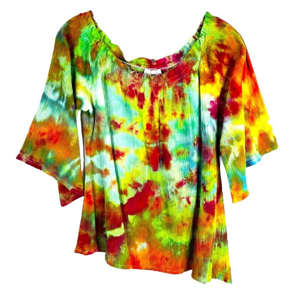 Soft‎ Surroundings Small Top Good Times Tie Dye Asymmetric Hem Off Shoulder 887